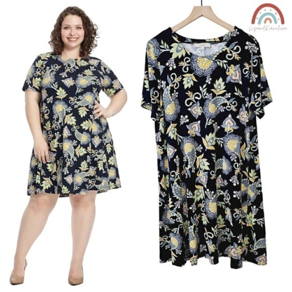 Loft Paisley Short Sleeve Forever Navy Jersey Shirt Swing Dress